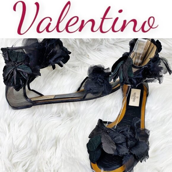 VALENTINO Leather Mesh & Chiffon Embellished Flat Sandals, Size 38 - Picture 10 of 10